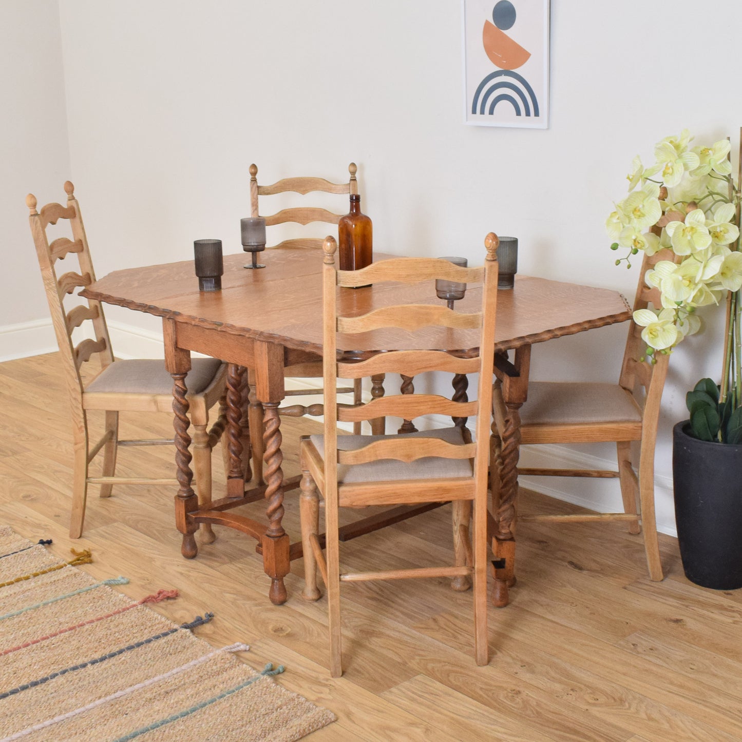 Drop Leaf Barley Twist Table And Four Chairs