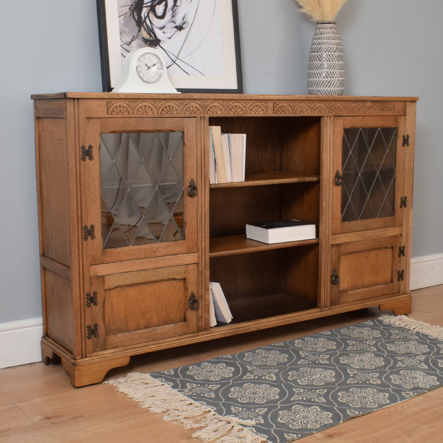 Restored Oak Glazed Bookcase