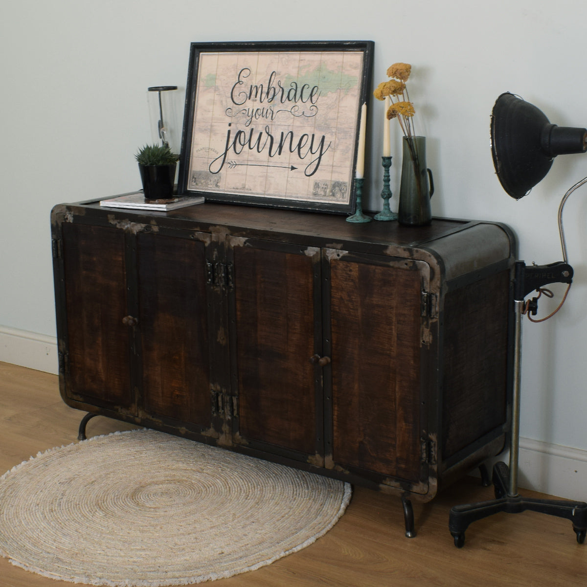 Mango & Steel Large Retro Industrial Sideboard