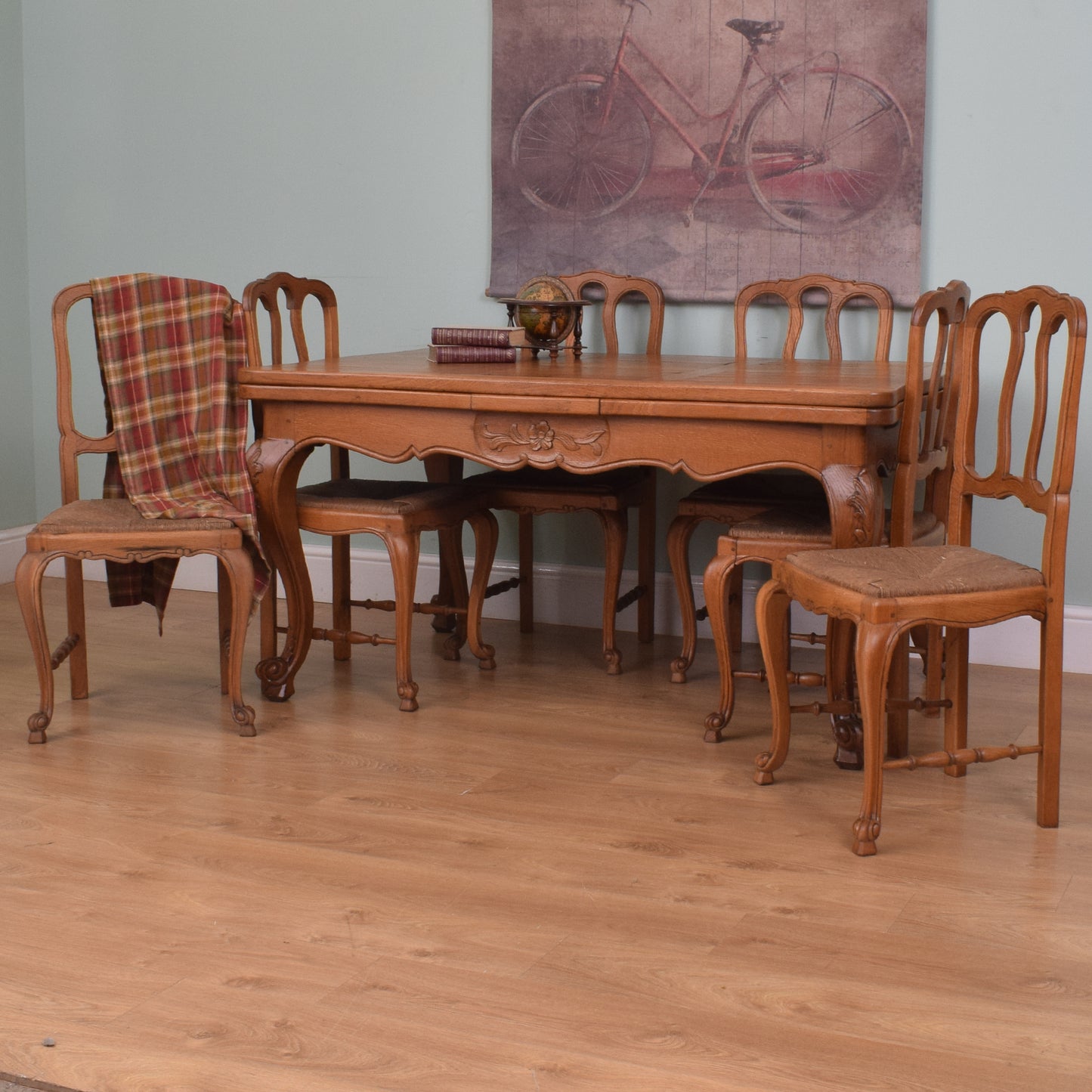 Restored French Oak Table and Six Chairs