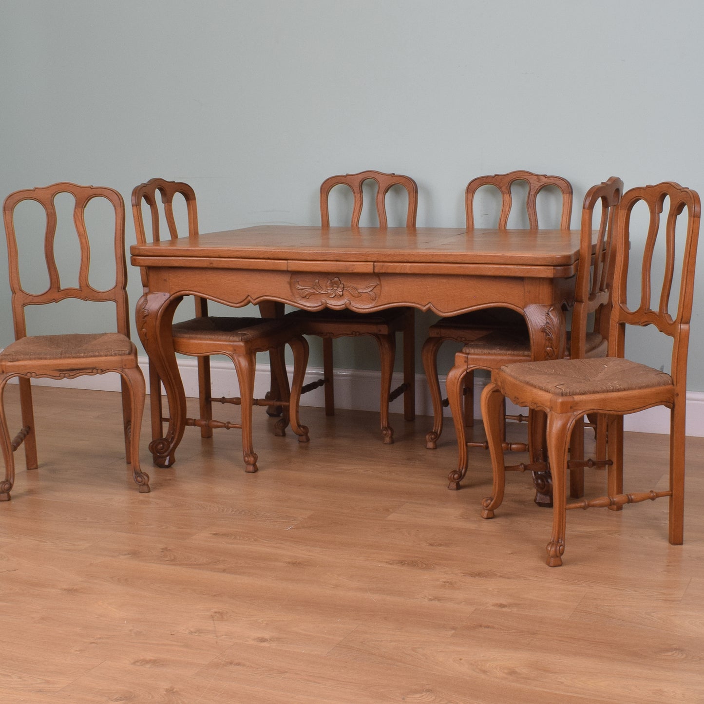 Restored French Oak Table and Six Chairs