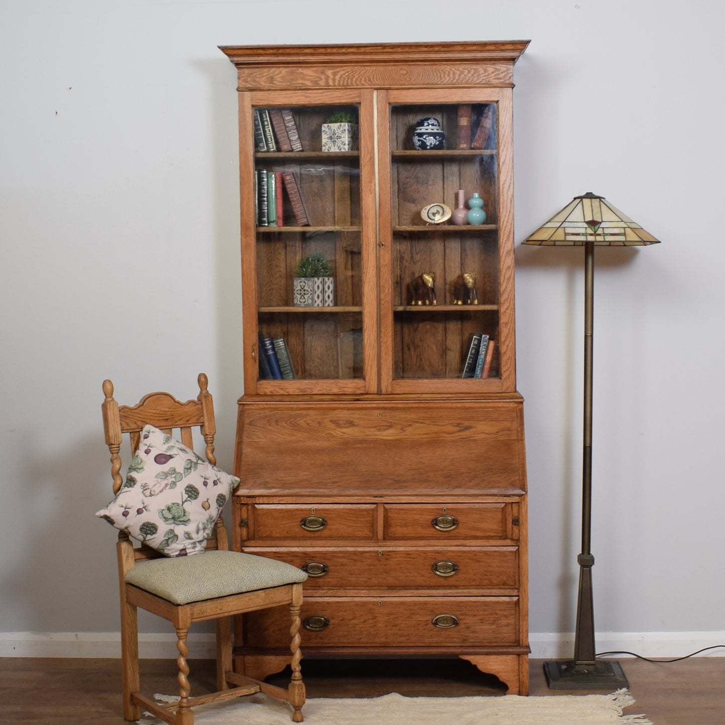 Restored Antique Oak Bureau Bookcase