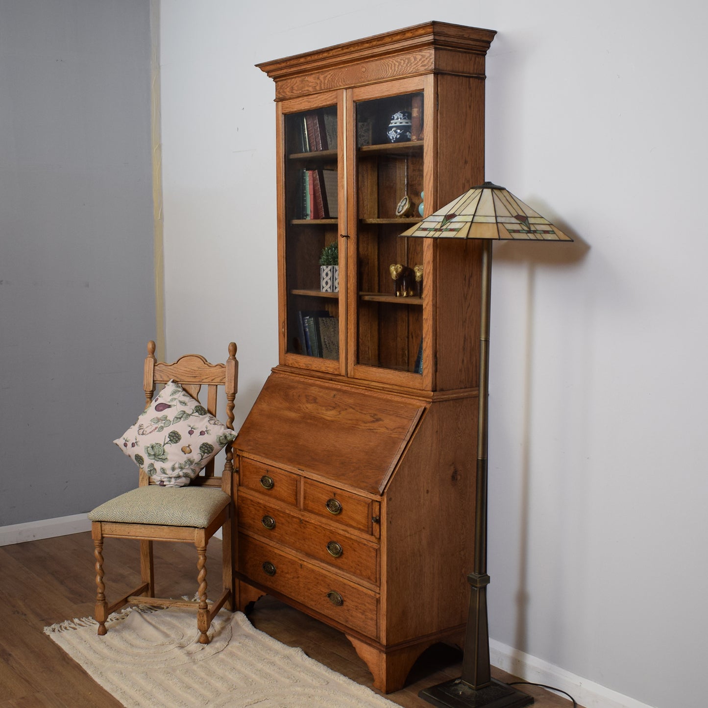 Restored Antique Oak Bureau Bookcase