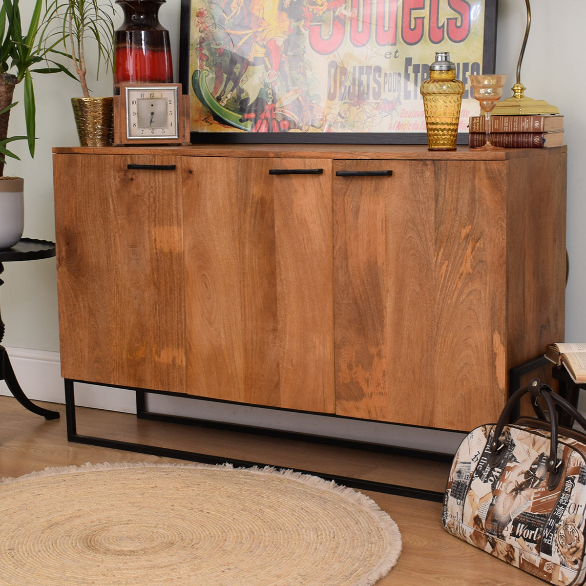 Mango Wood & Metal Industrial Style Sideboard