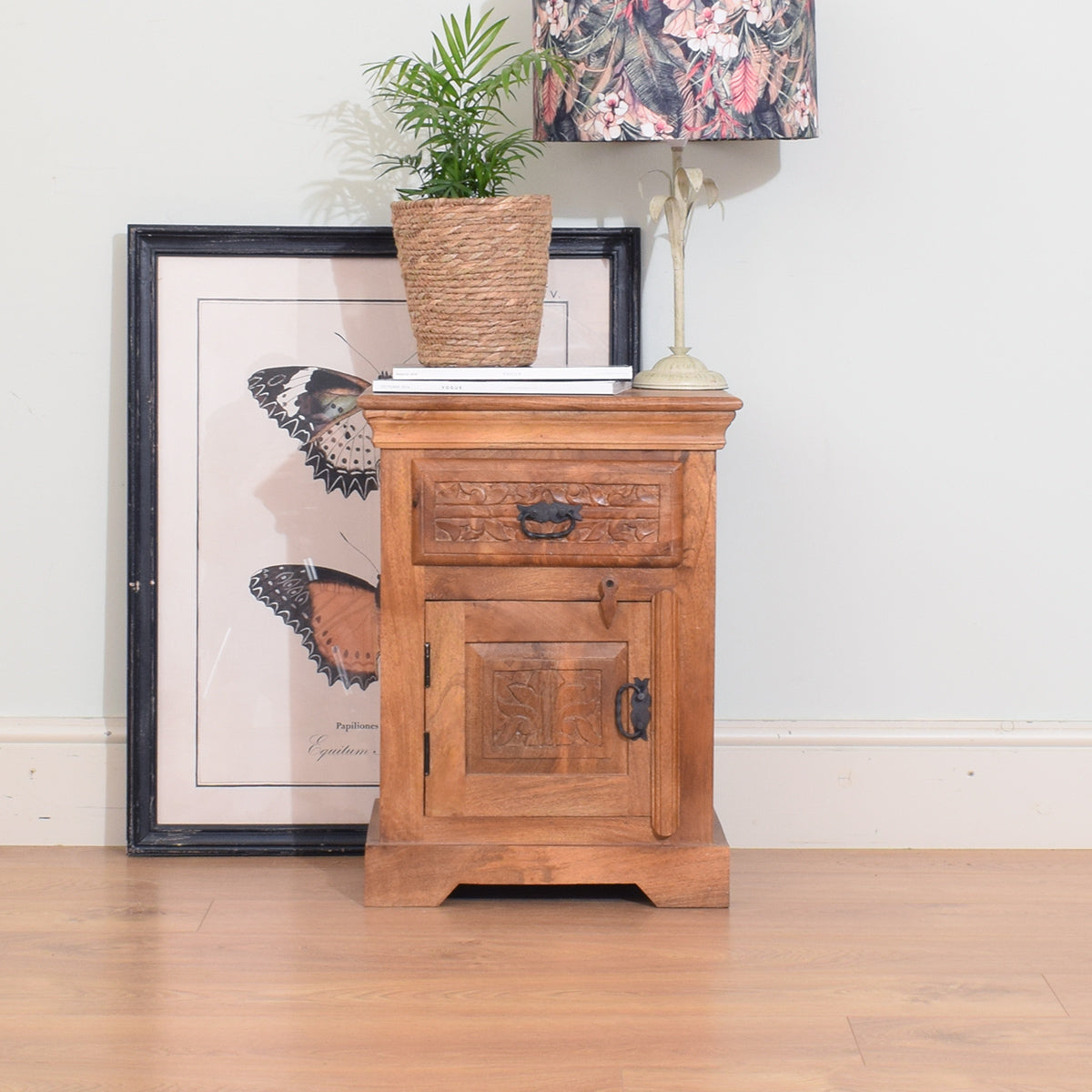 Carved store bedside cabinet