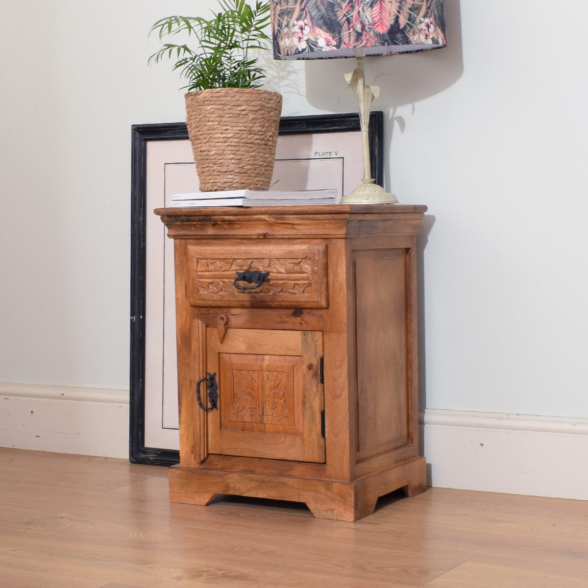 Carved Mango Bedside Cabinet