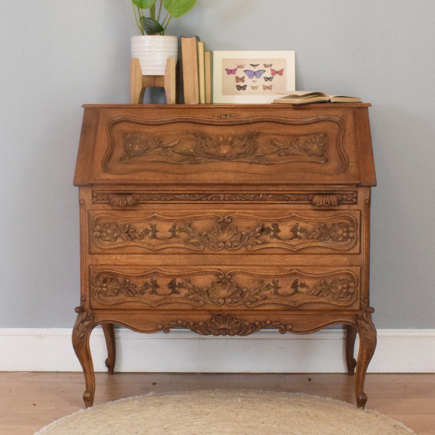 French Carved Oak Bureau