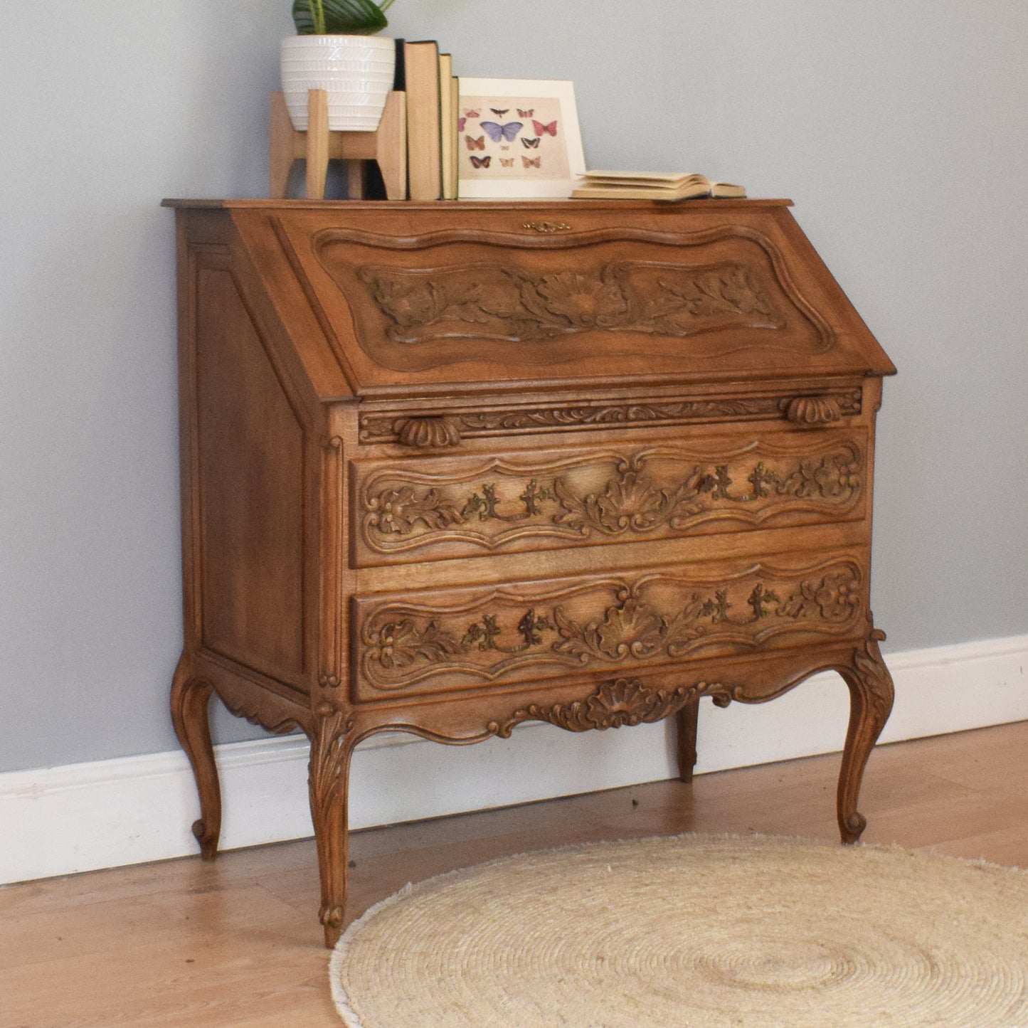 French Carved Oak Bureau
