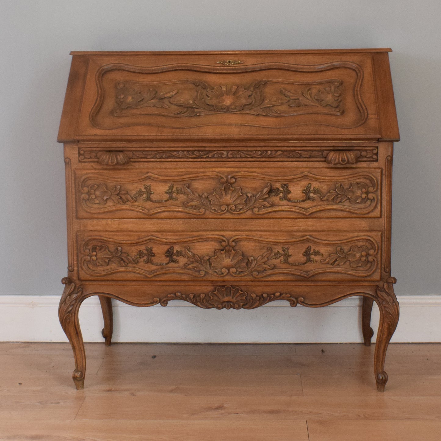 French Carved Oak Bureau