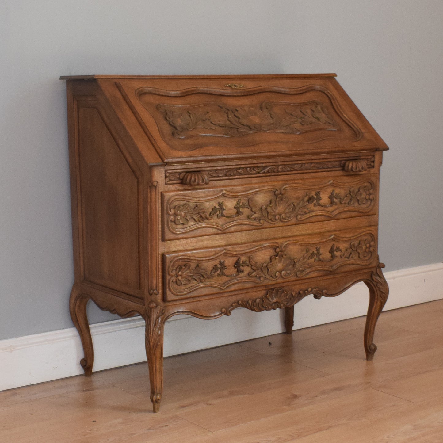 French Carved Oak Bureau