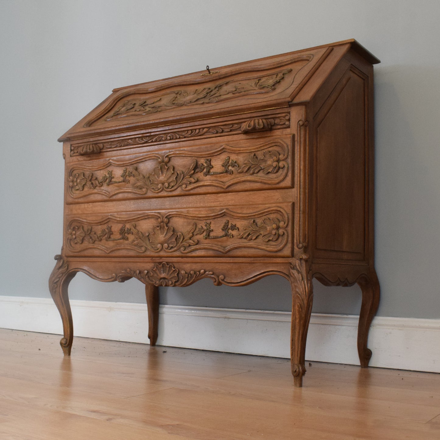 French Carved Oak Bureau