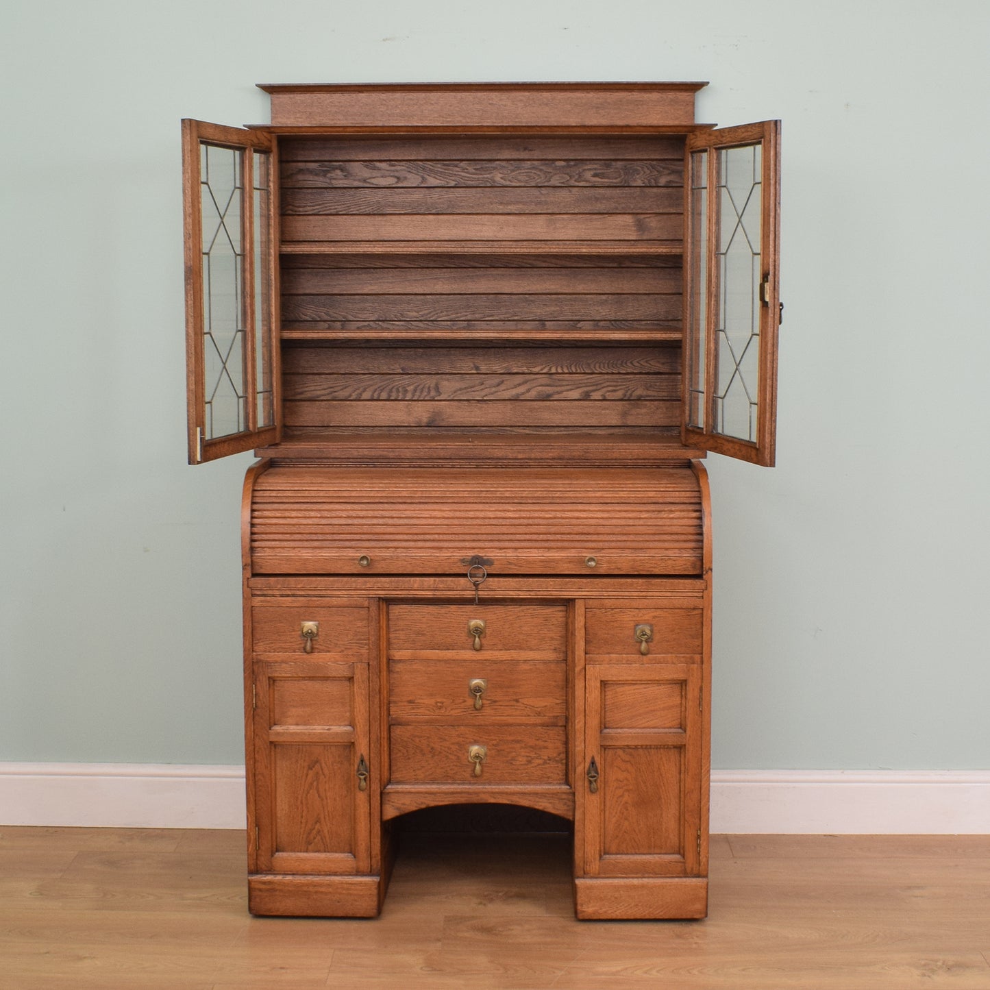Vintage Oak Roll Top Desk/Bookcase