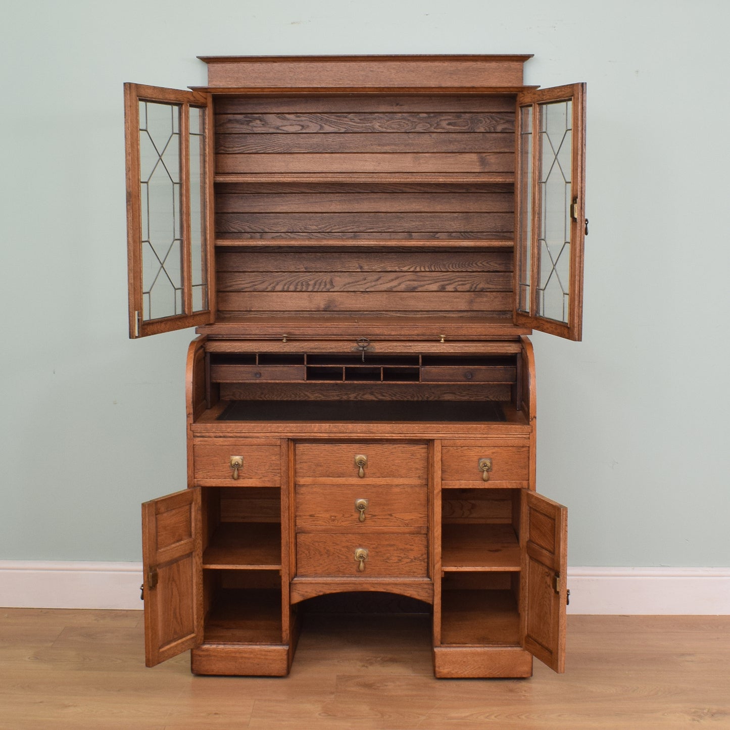 Vintage Oak Roll Top Desk/Bookcase