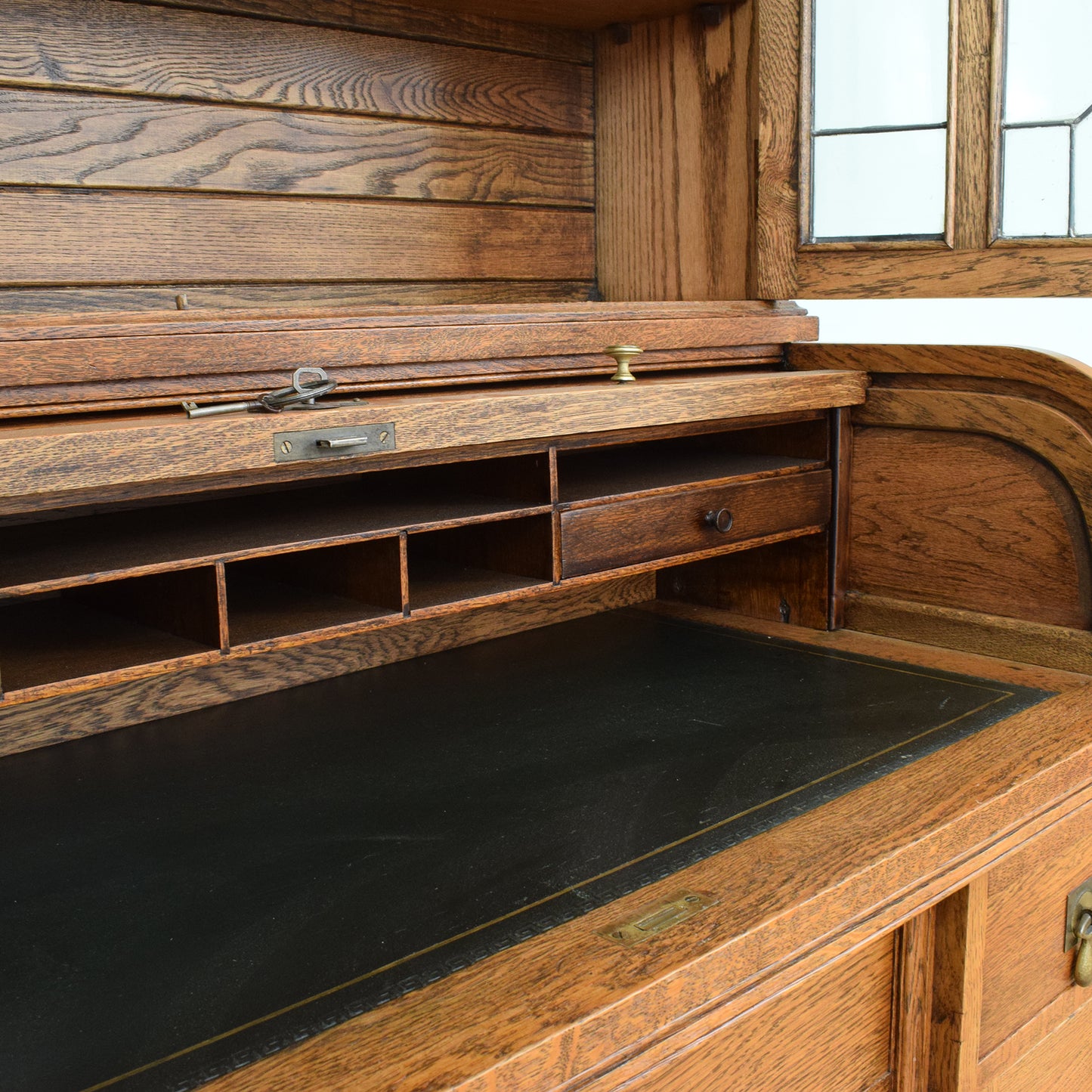 Vintage Oak Roll Top Desk/Bookcase