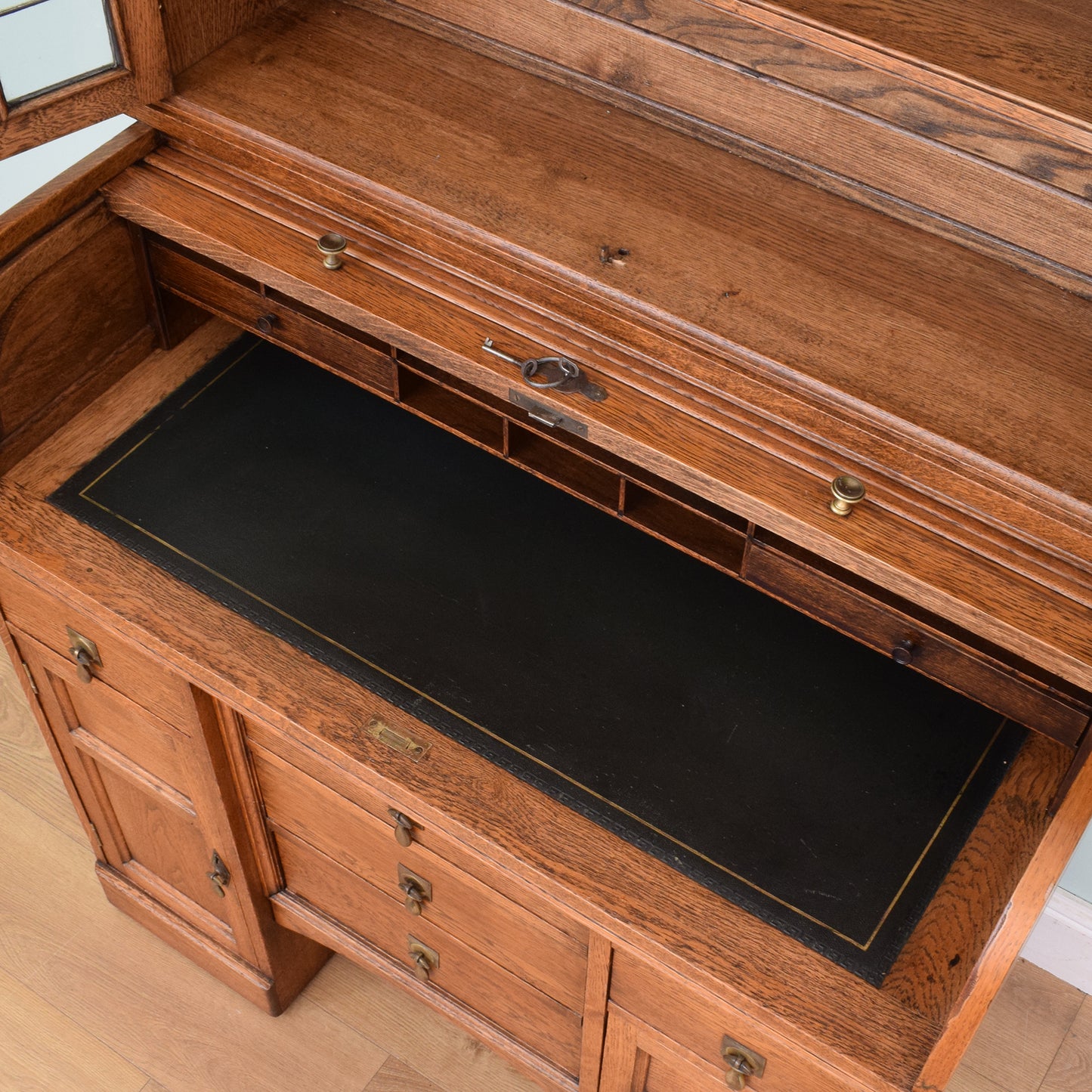 Vintage Oak Roll Top Desk/Bookcase