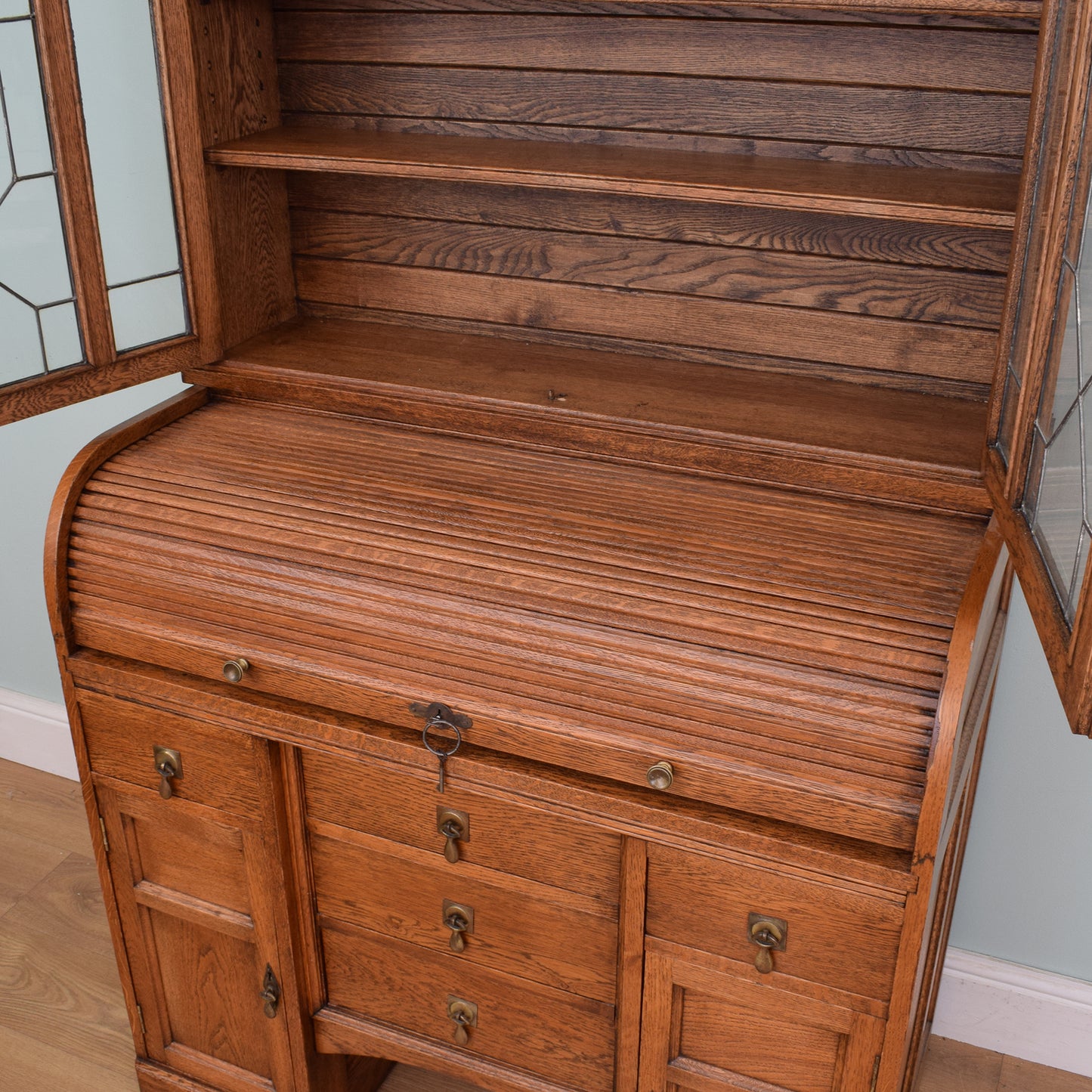 Vintage Oak Roll Top Desk/Bookcase