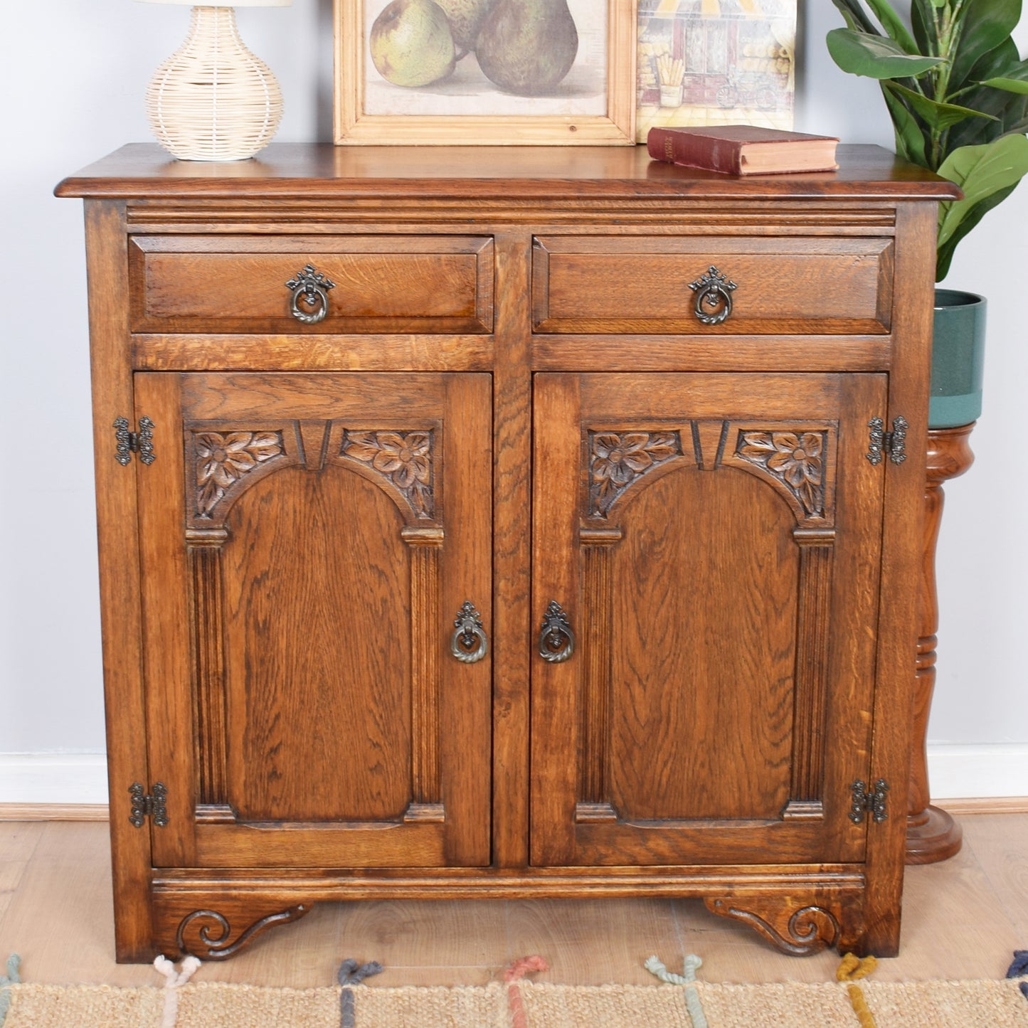 Carved Oak Two-Door Sideboard