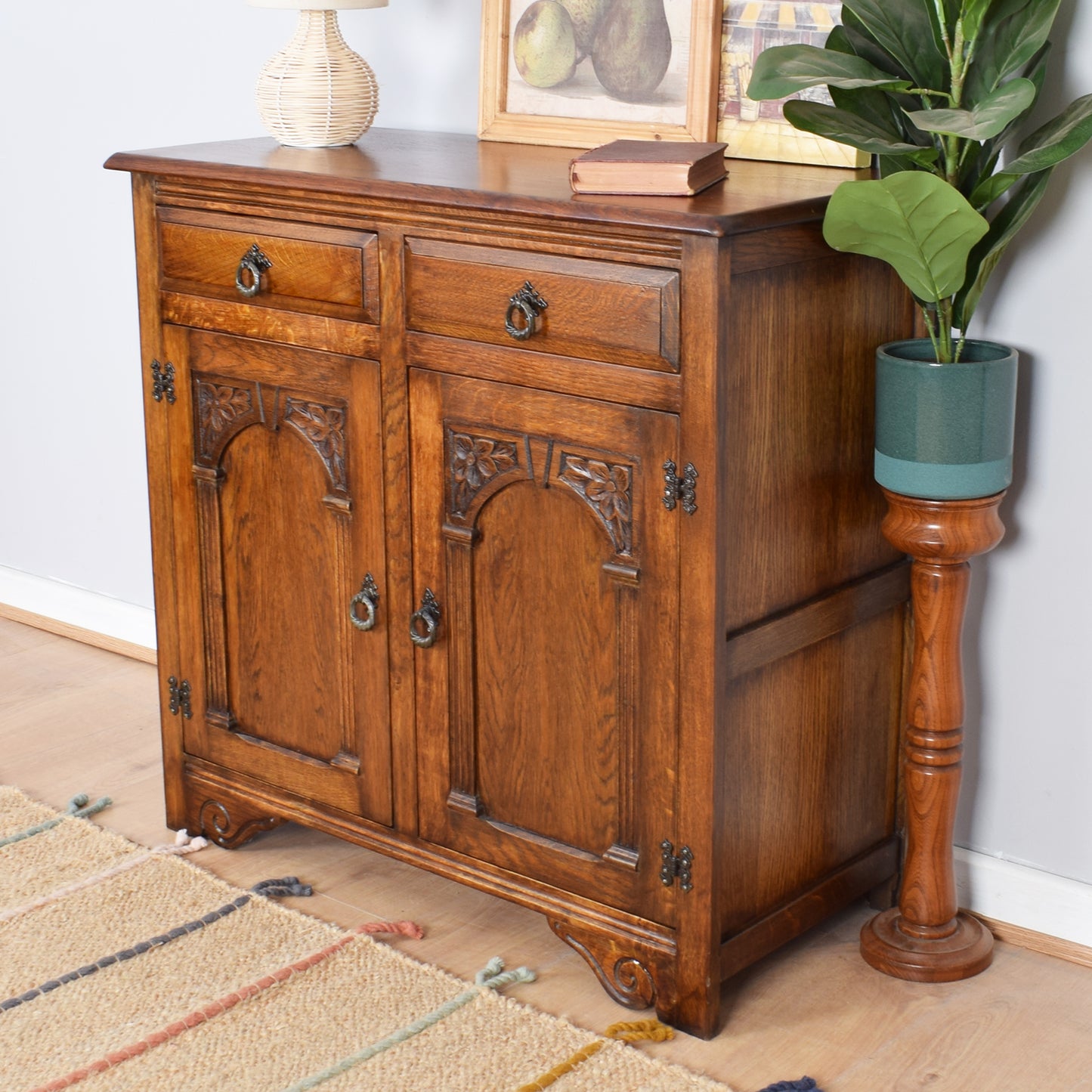 Carved Oak Two-Door Sideboard