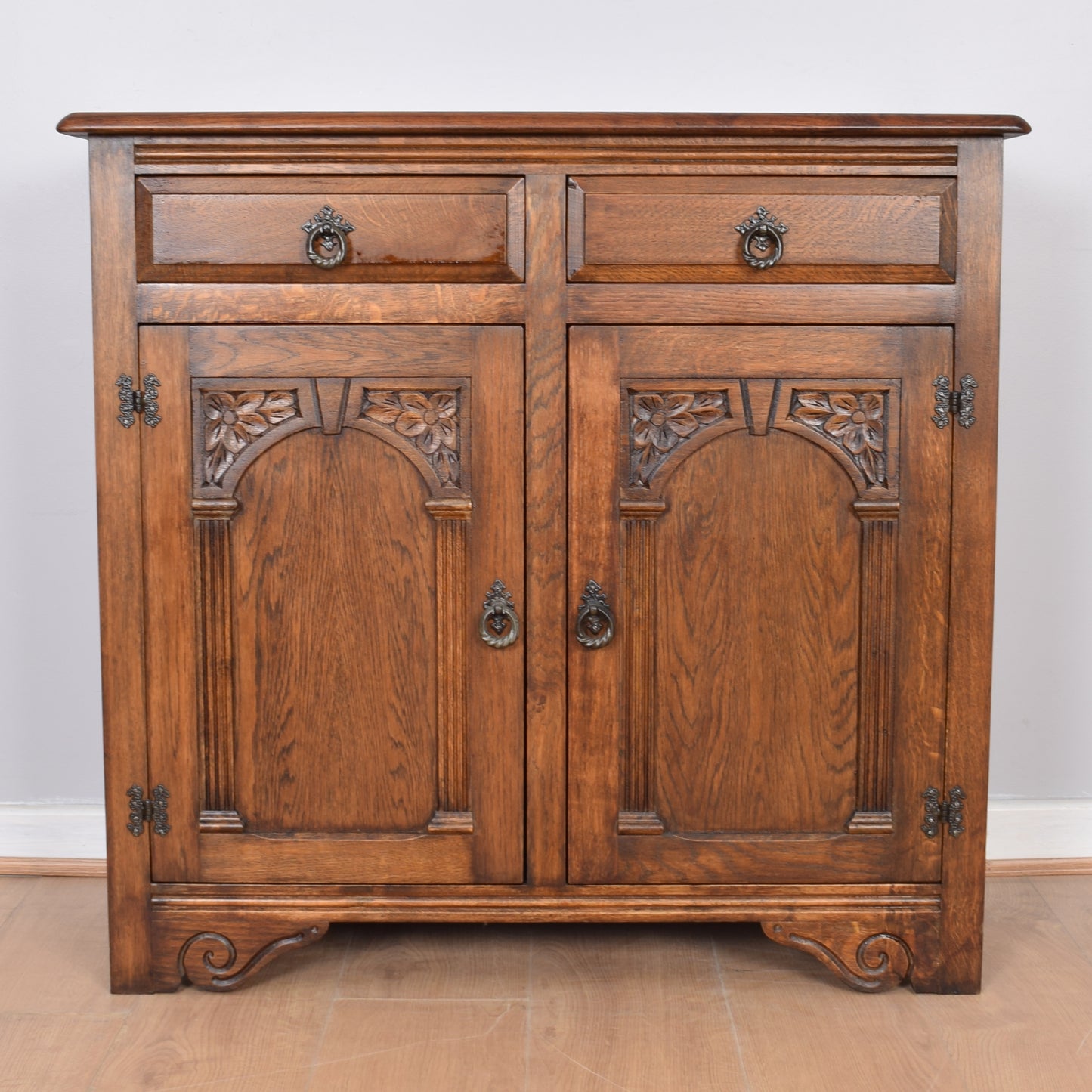 Carved Oak Two-Door Sideboard