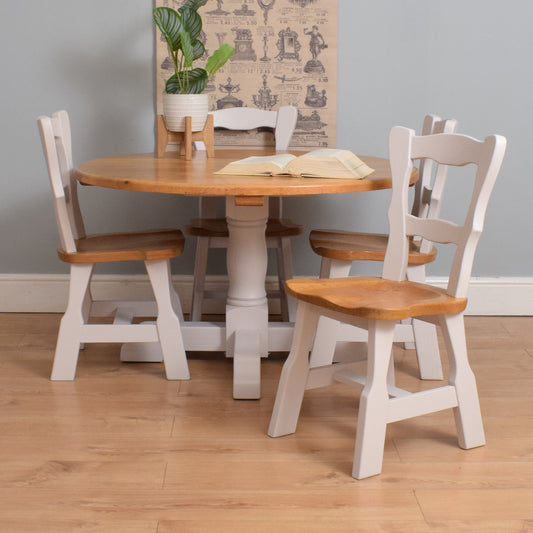 Round Oak Dining Table and Four Chairs