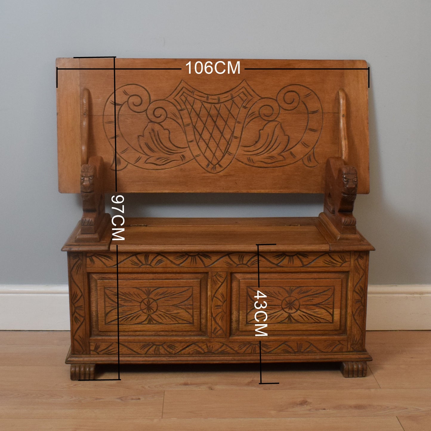 Carved Oak Monks Bench