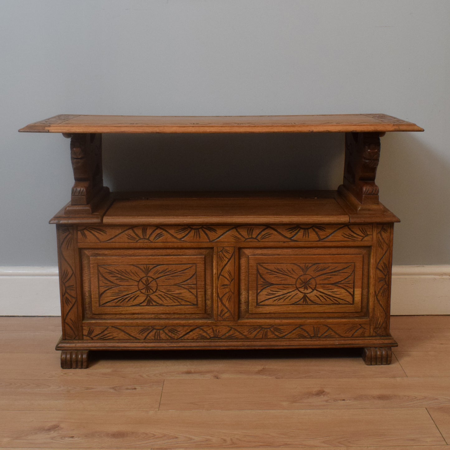 Carved Oak Monks Bench