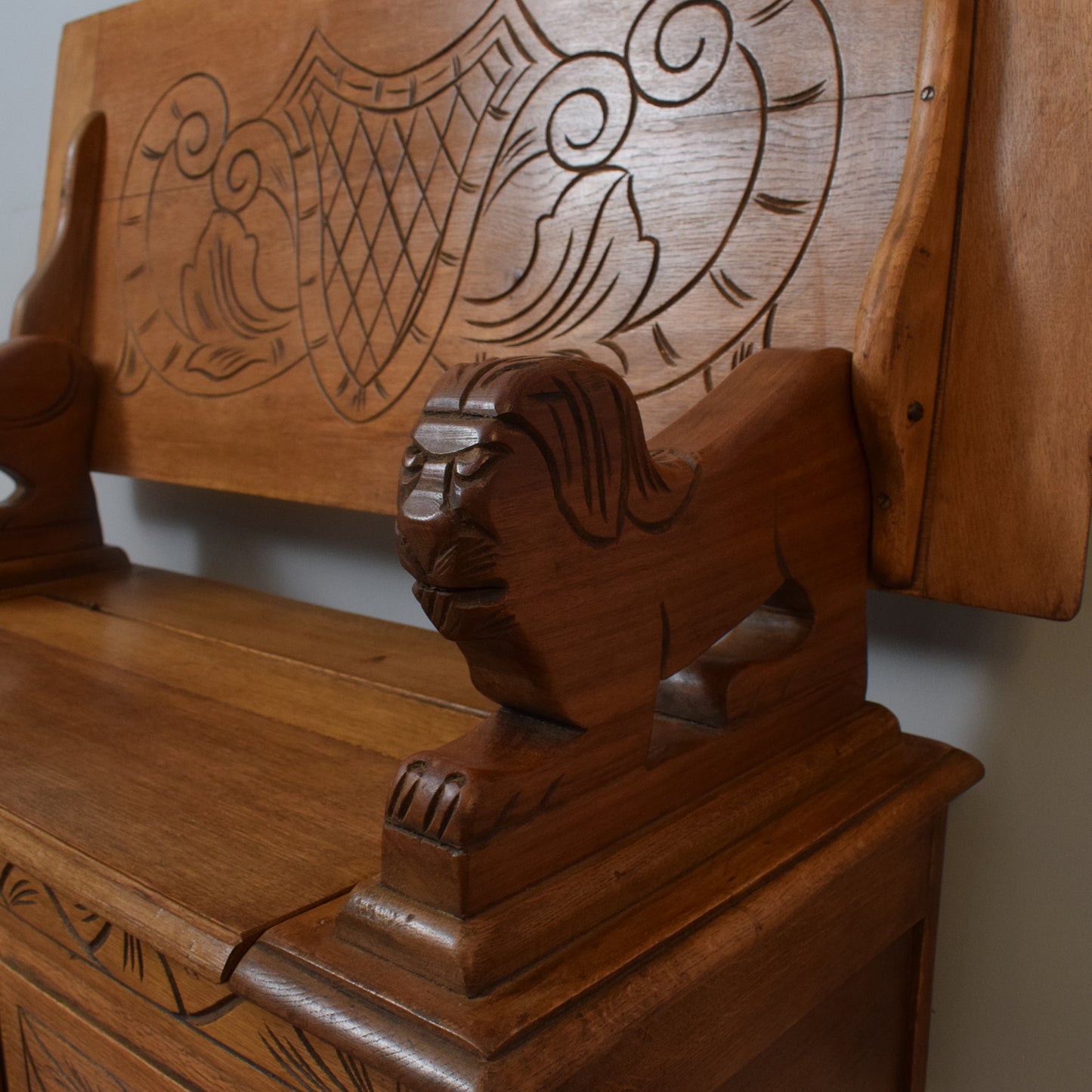 Carved Oak Monks Bench