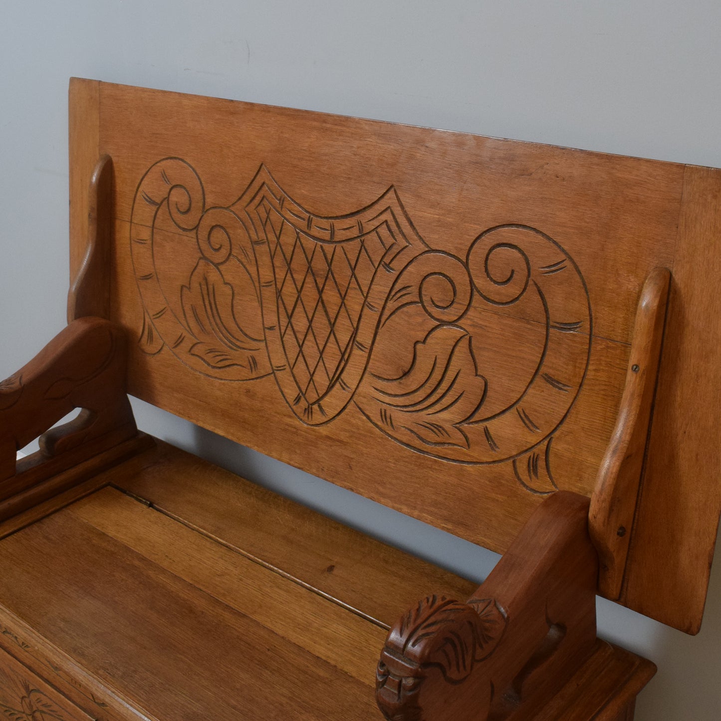 Carved Oak Monks Bench