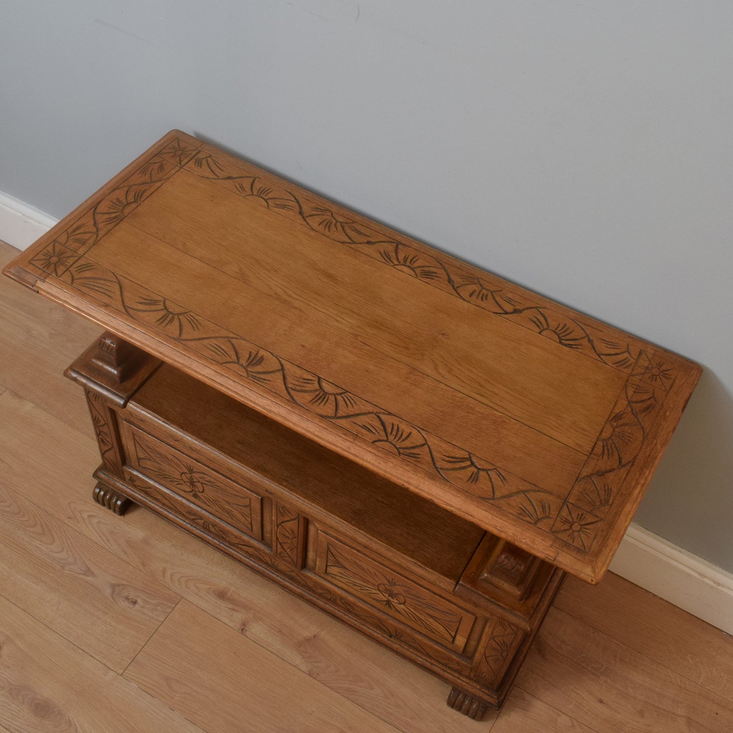 Carved Oak Monks Bench