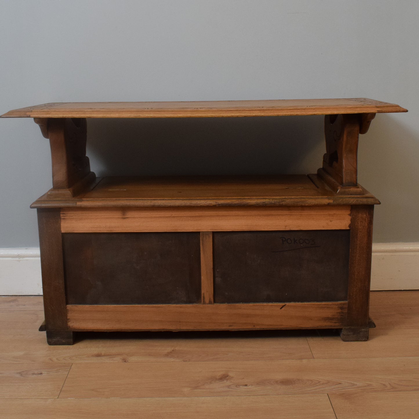 Carved Oak Monks Bench