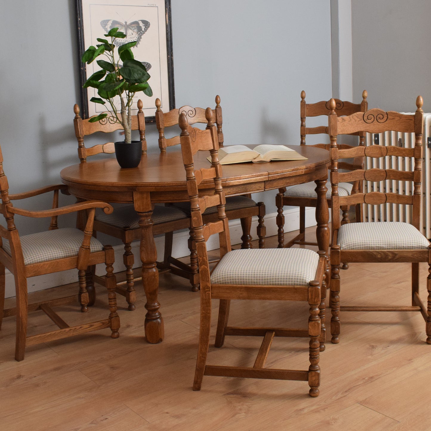 Restored Oak Table and Six Chairs