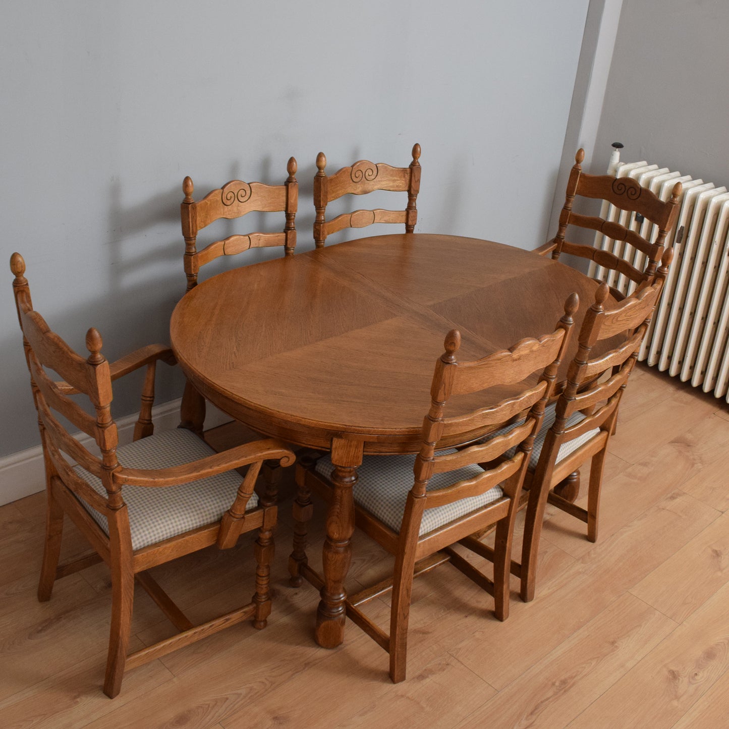 Restored Oak Table and Six Chairs