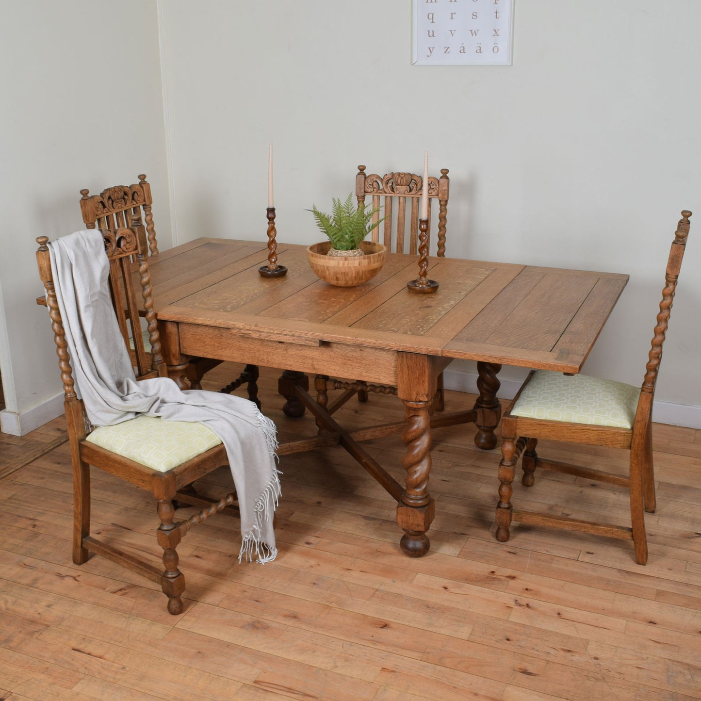 Oak Barley Twist Table and Four