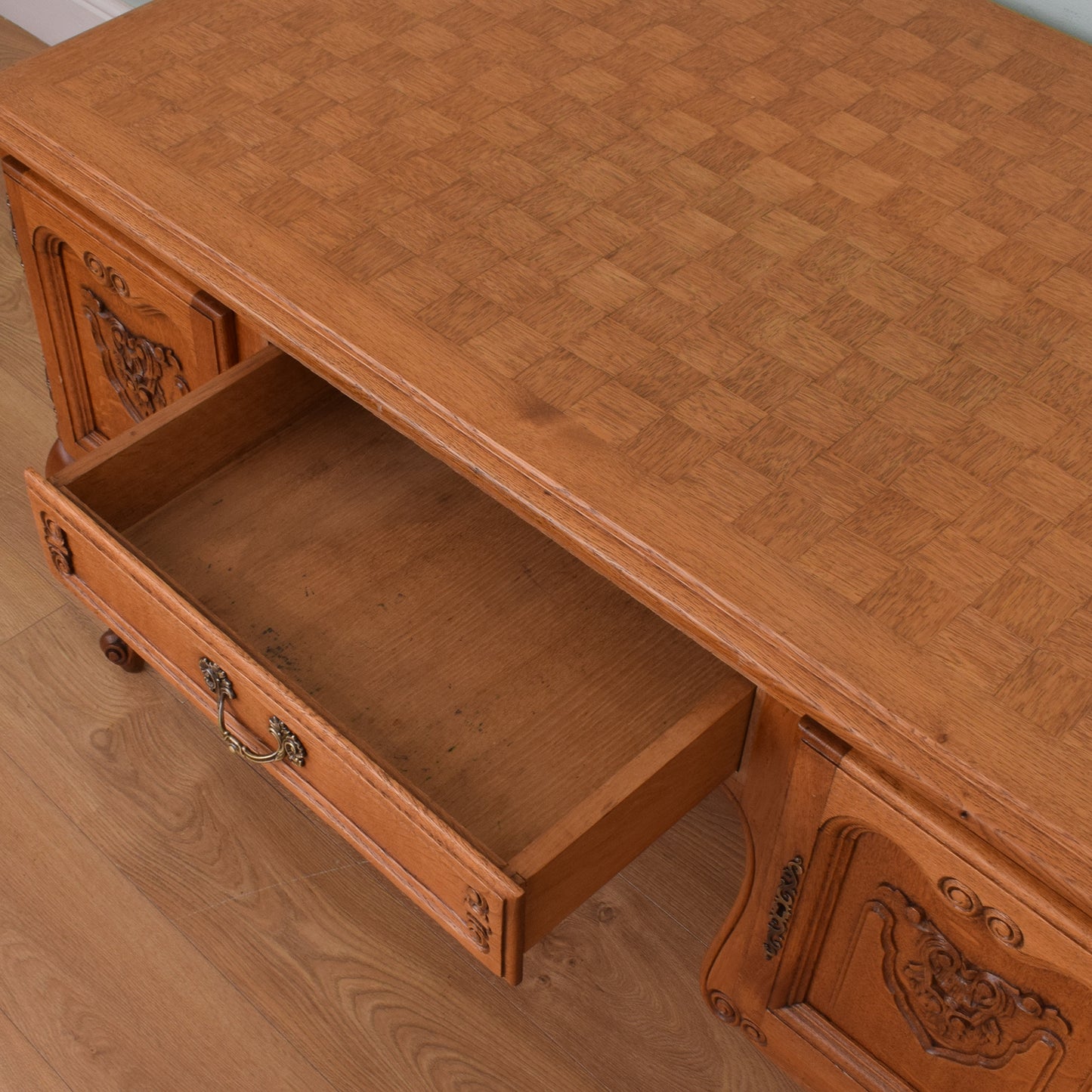 French Carved Oak Partners Desk