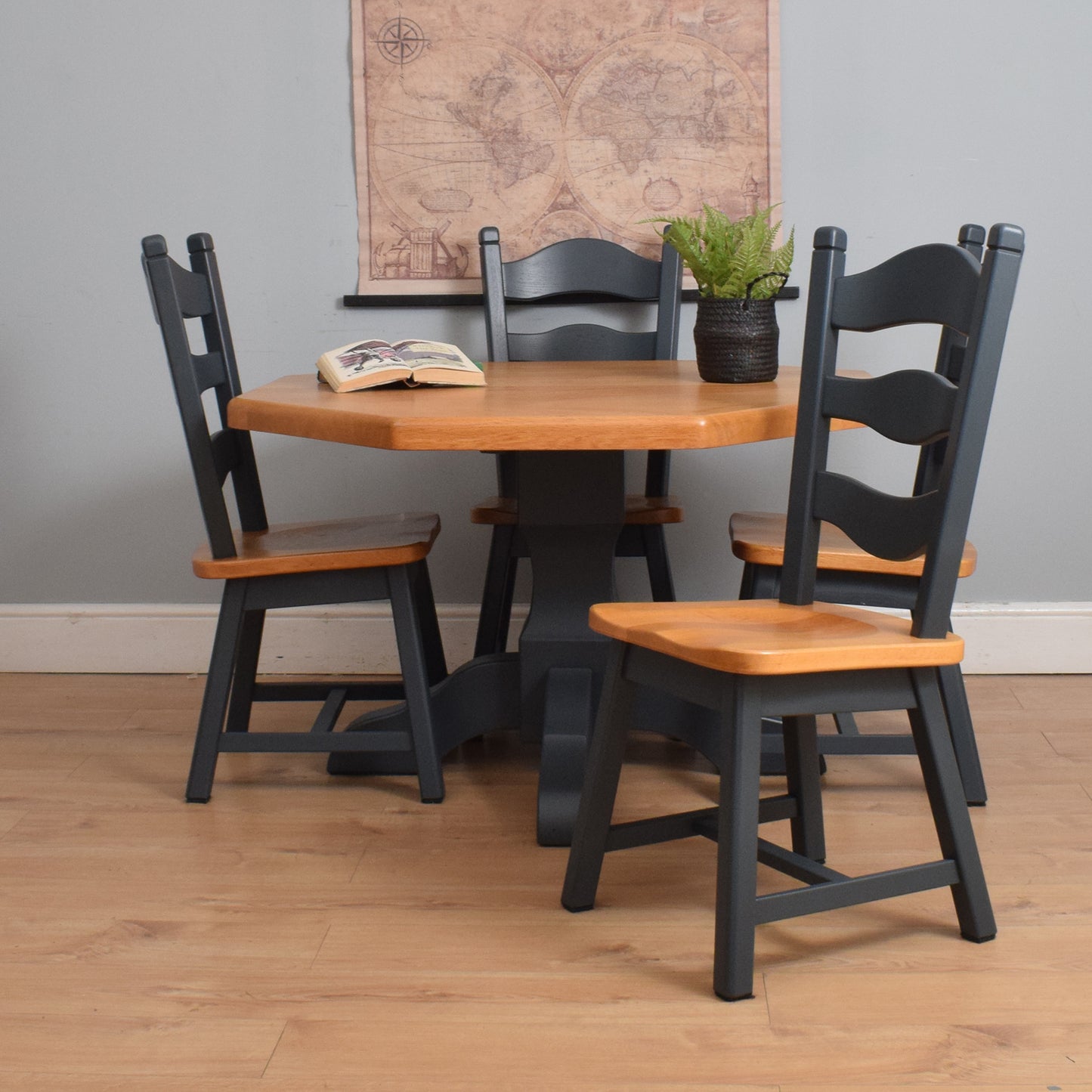 Painted Oak Table and Four Chairs