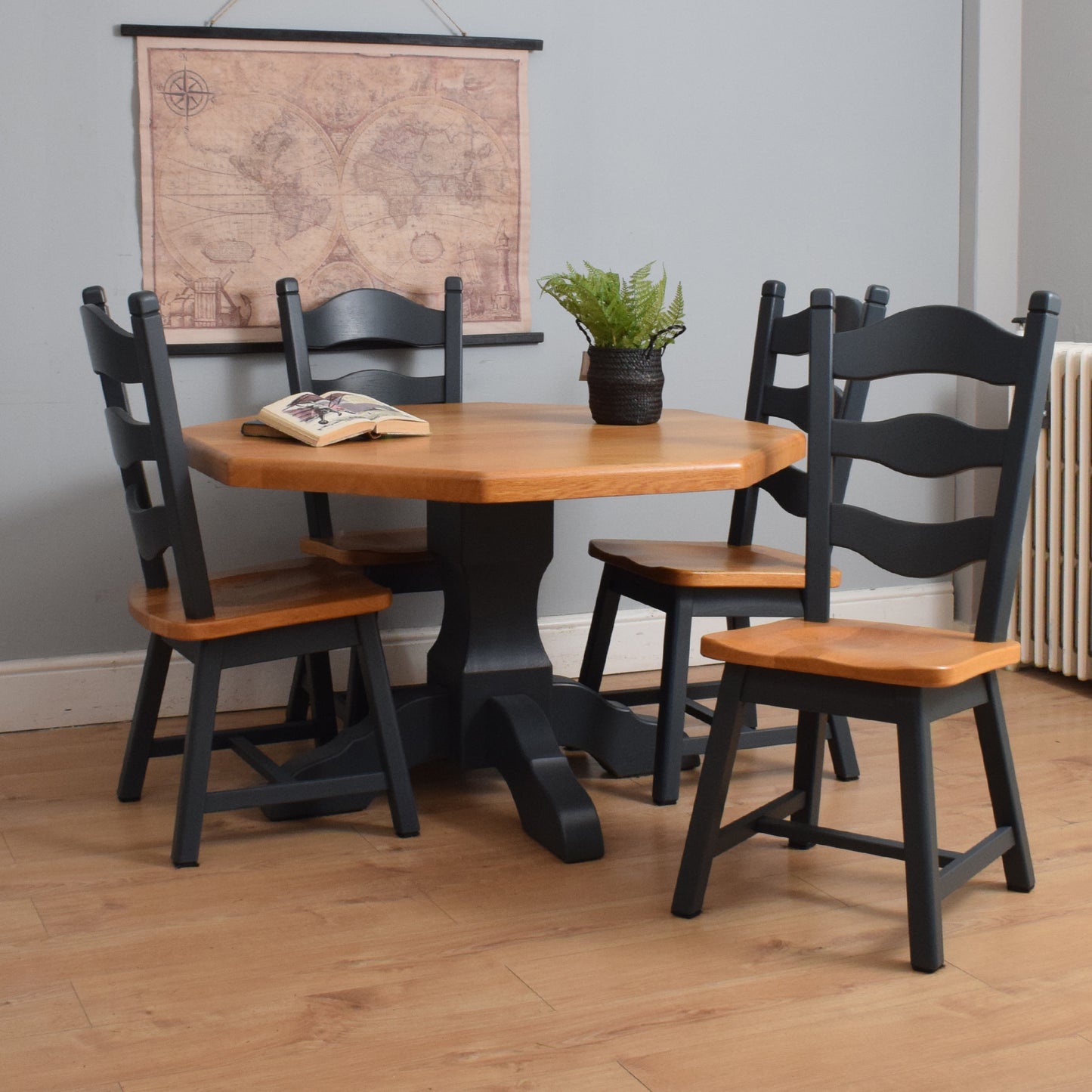Painted Oak Table and Four Chairs