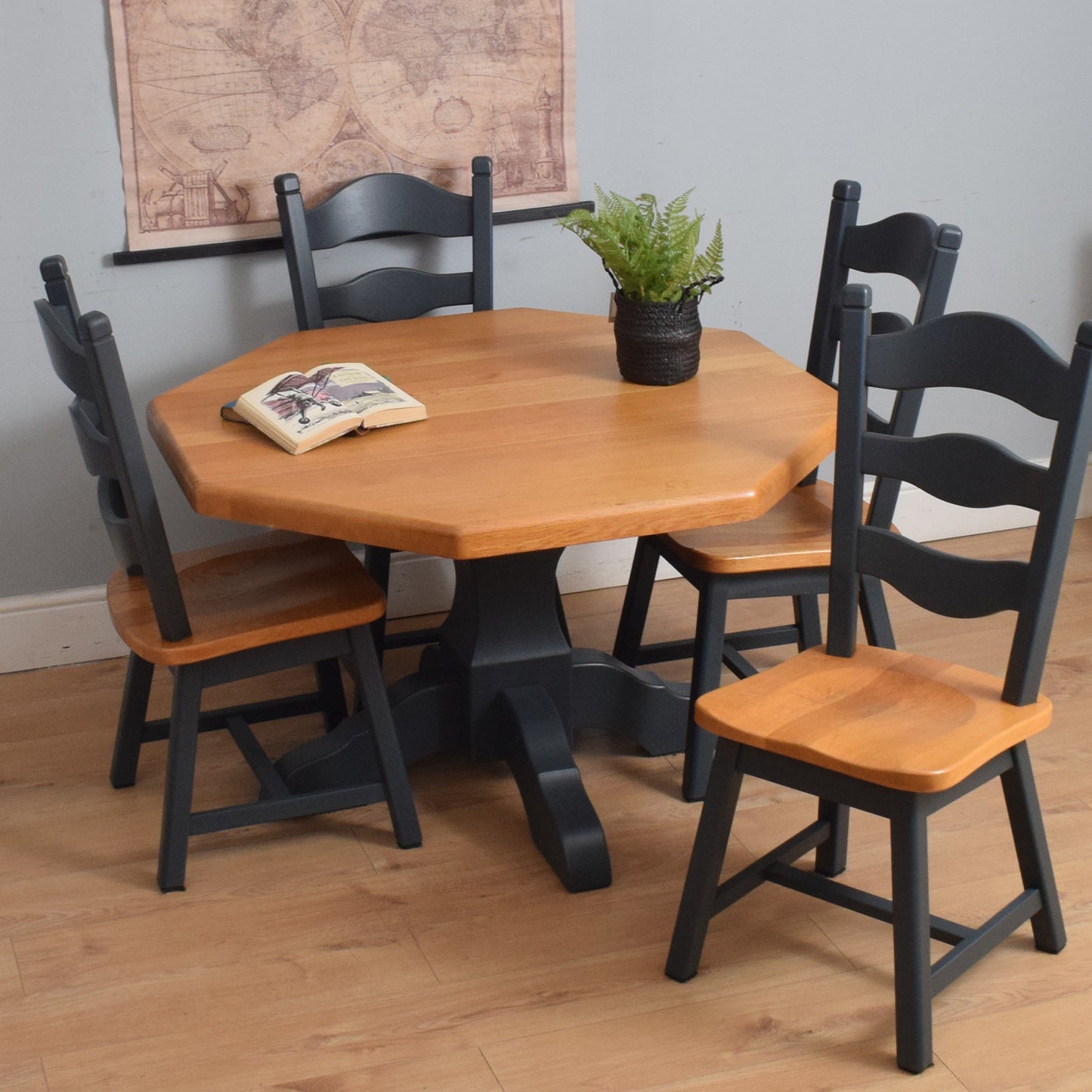 Painted Oak Table and Four Chairs