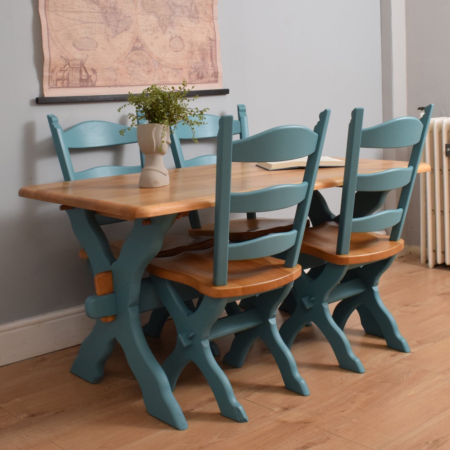Painted Oak Table and Four Chairs