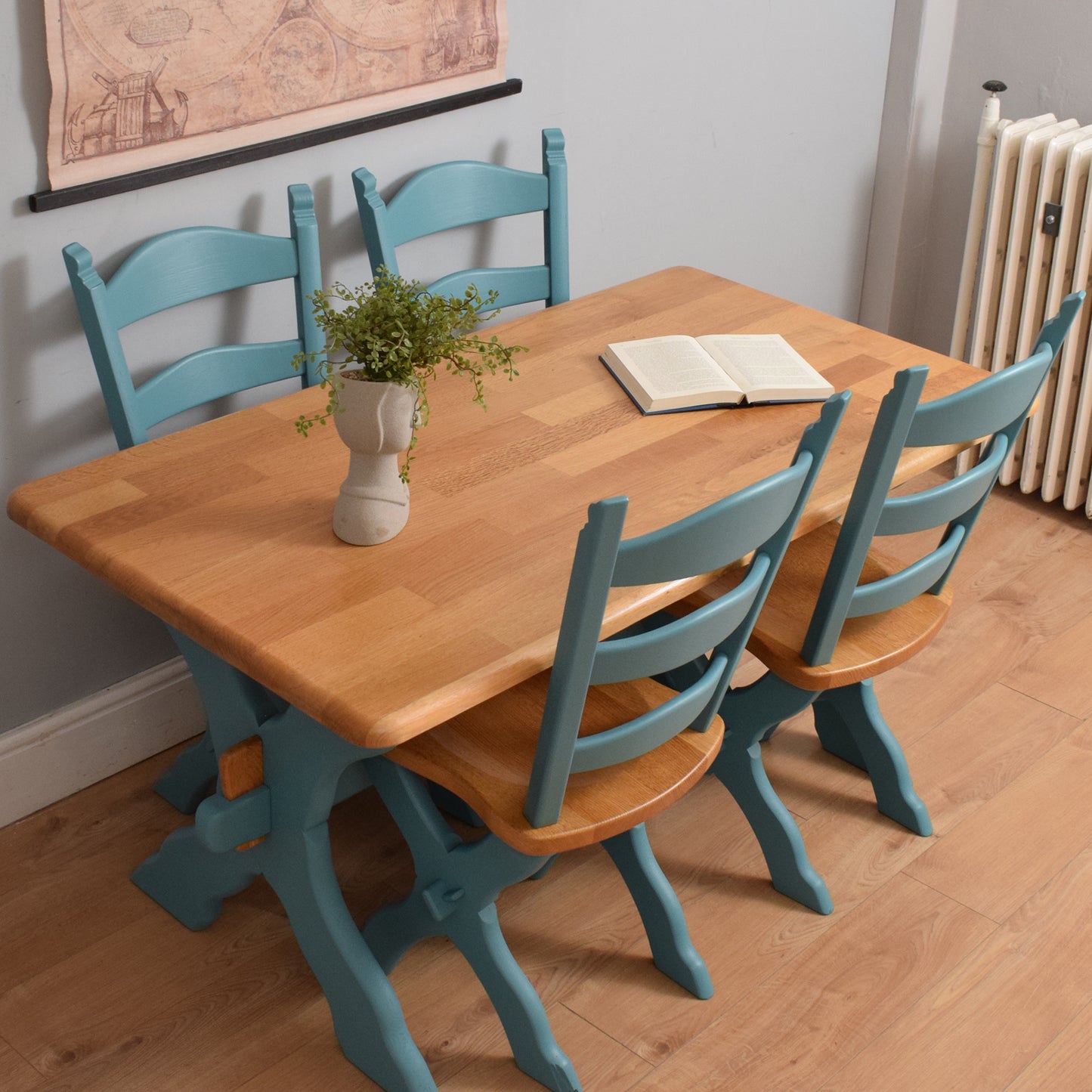 Painted Oak Table and Four Chairs