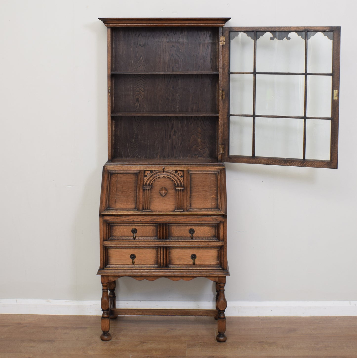 Restored Vintage Oak Bureau Bookcase