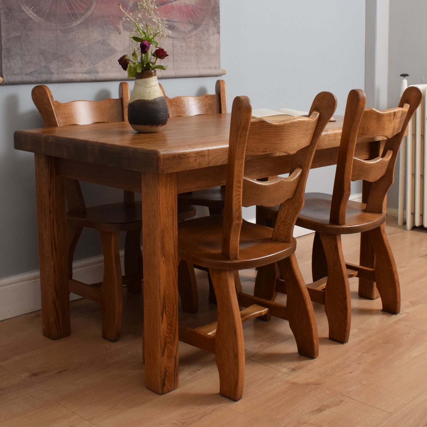 Restored Oak Table and Four Chairs