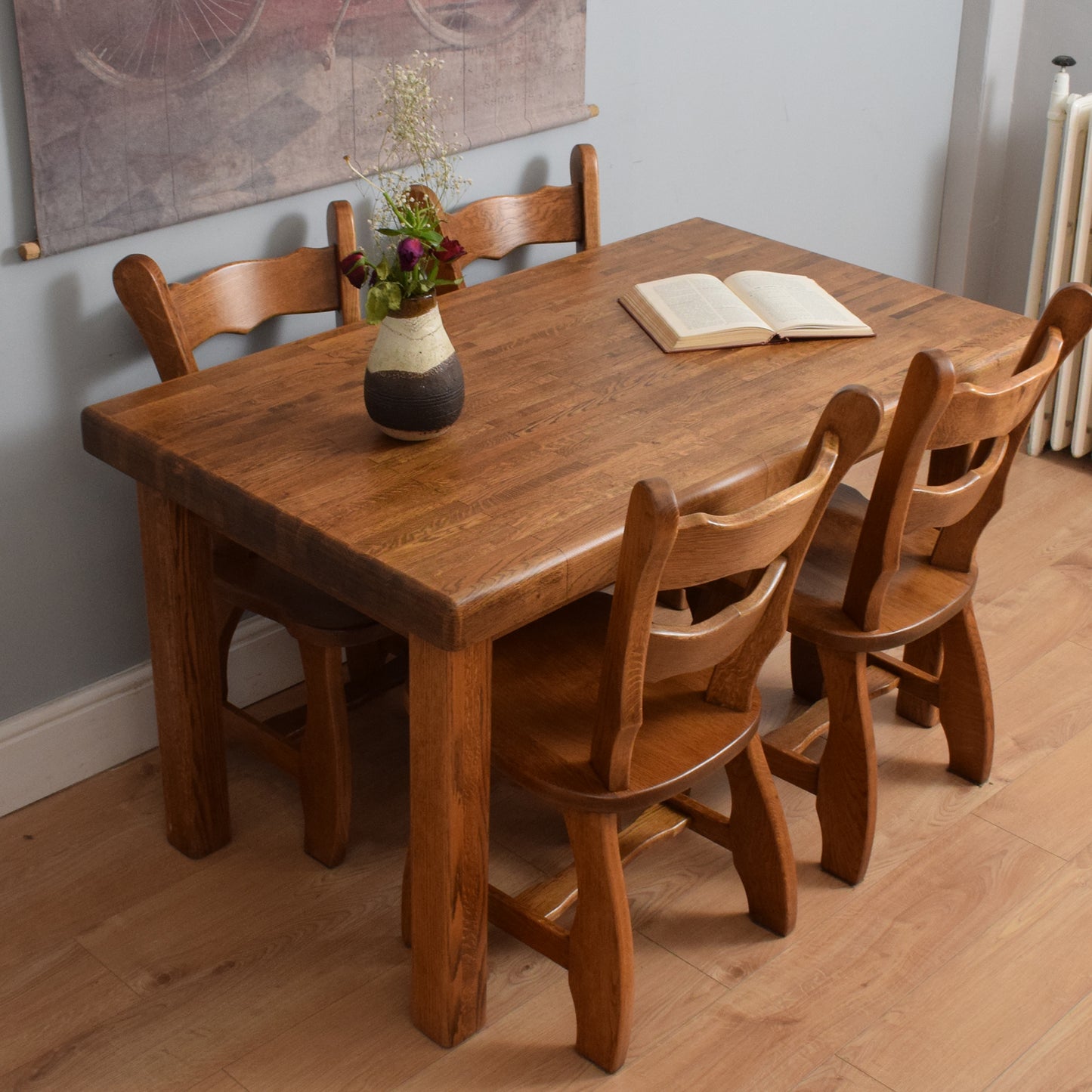Restored Oak Table and Four Chairs