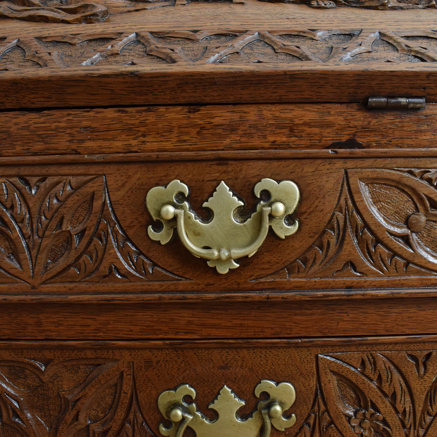 Antique Carved Oak Bureau