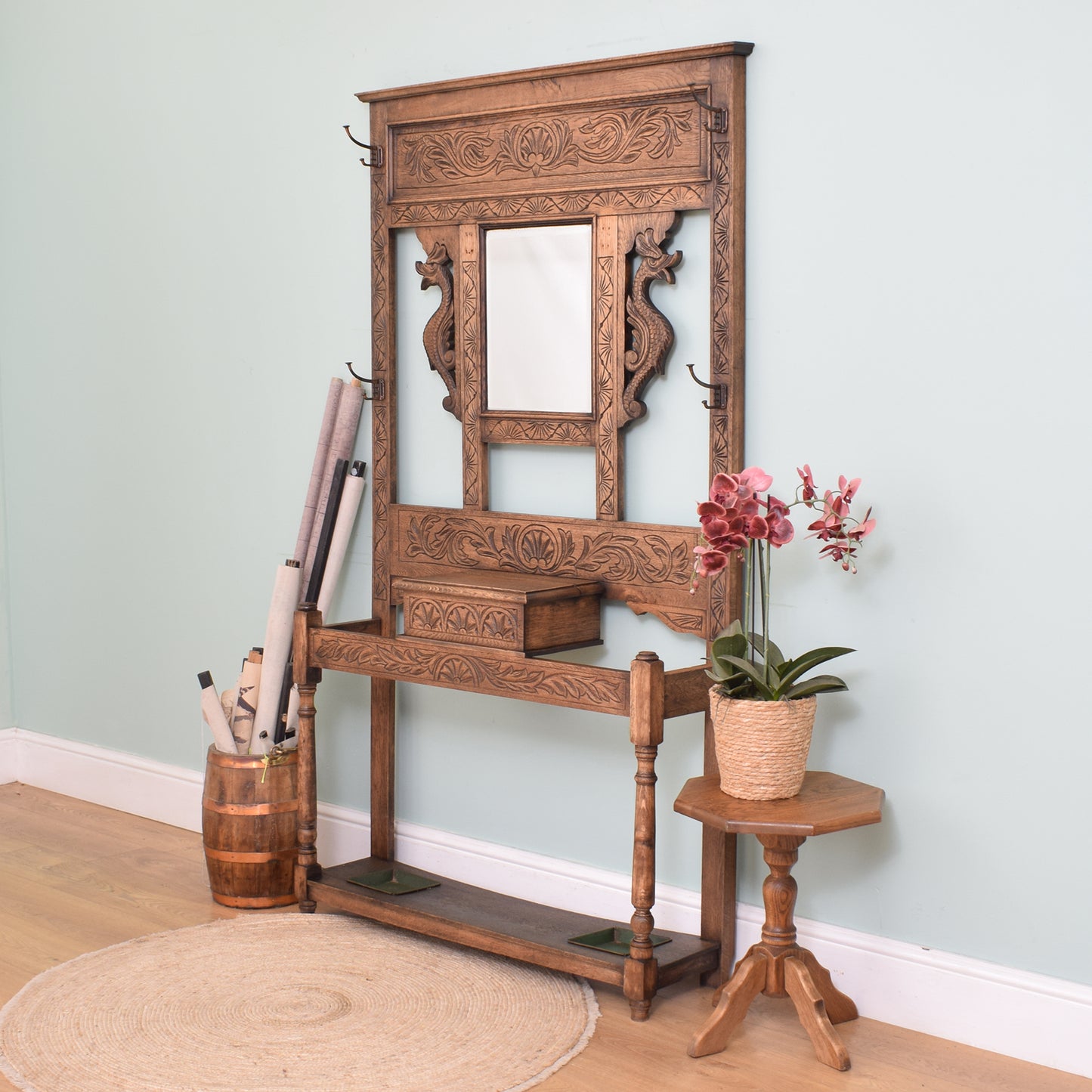 Carved Oak Hall Stand