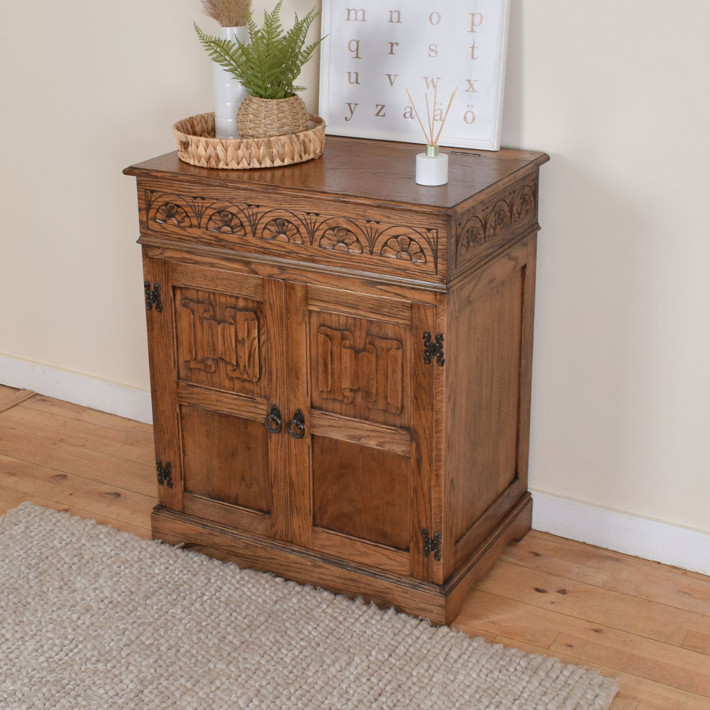 Carved Oak Hi-Fi Cabinet