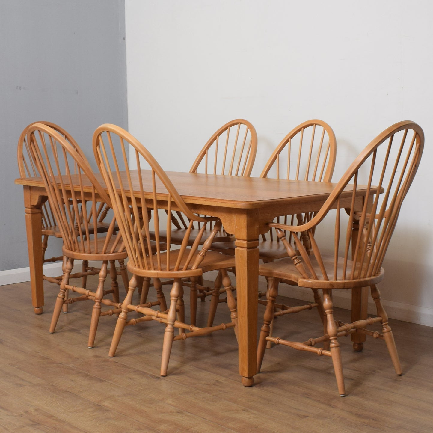 Windsor Style Oak Table And Six Chairs