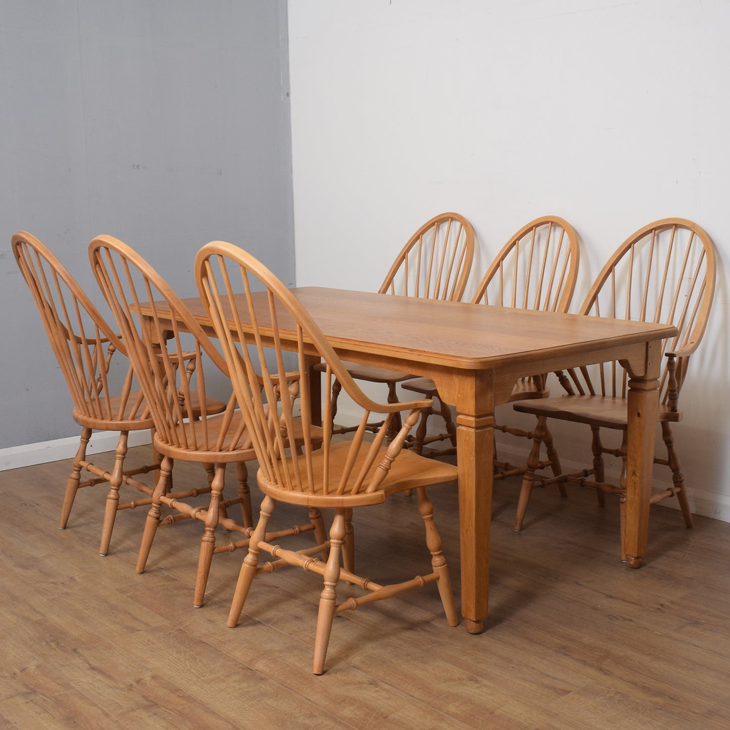 Windsor Style Oak Table And Six Chairs