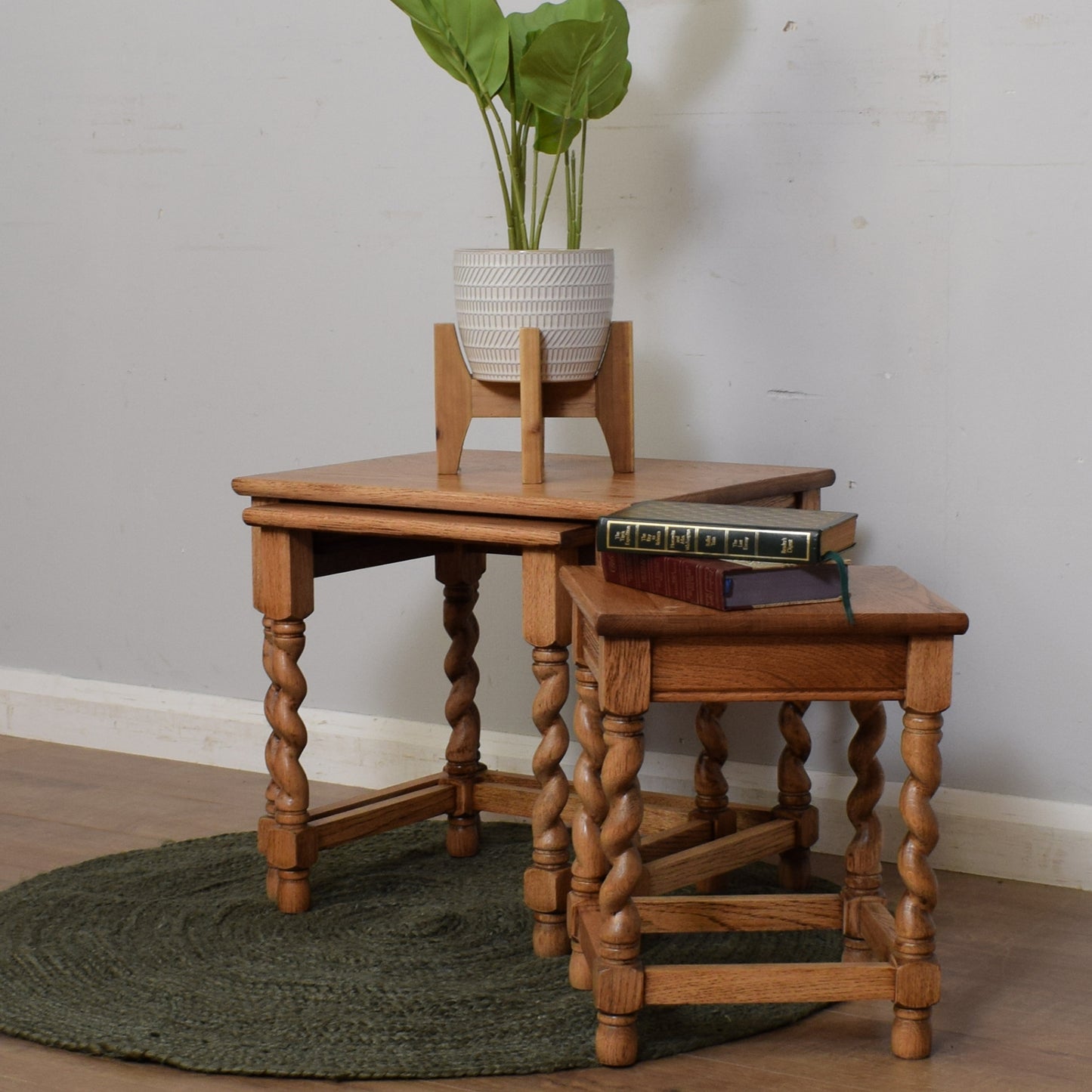 Restored Oak Barley Twist Nest Of Tables