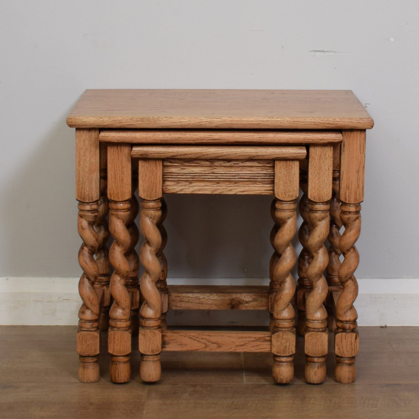 Restored Oak Barley Twist Nest Of Tables