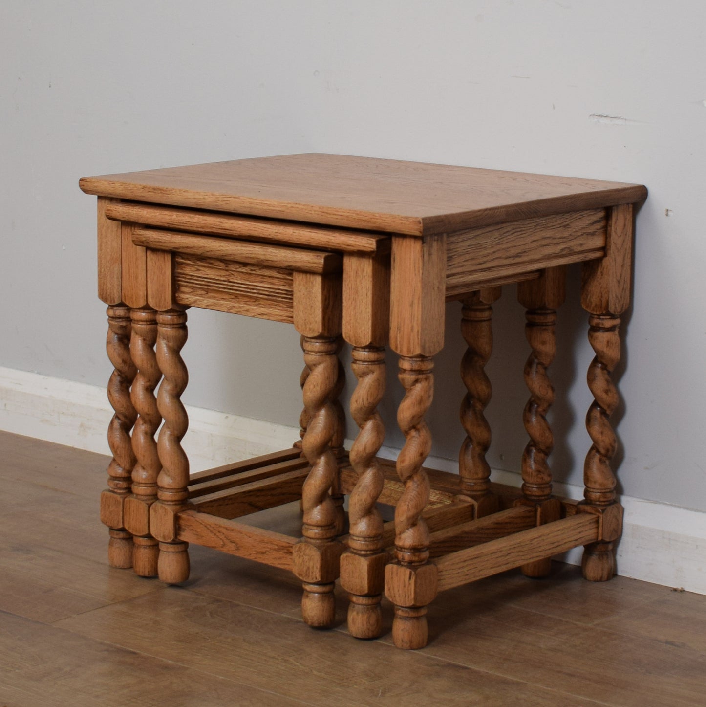 Restored Oak Barley Twist Nest Of Tables